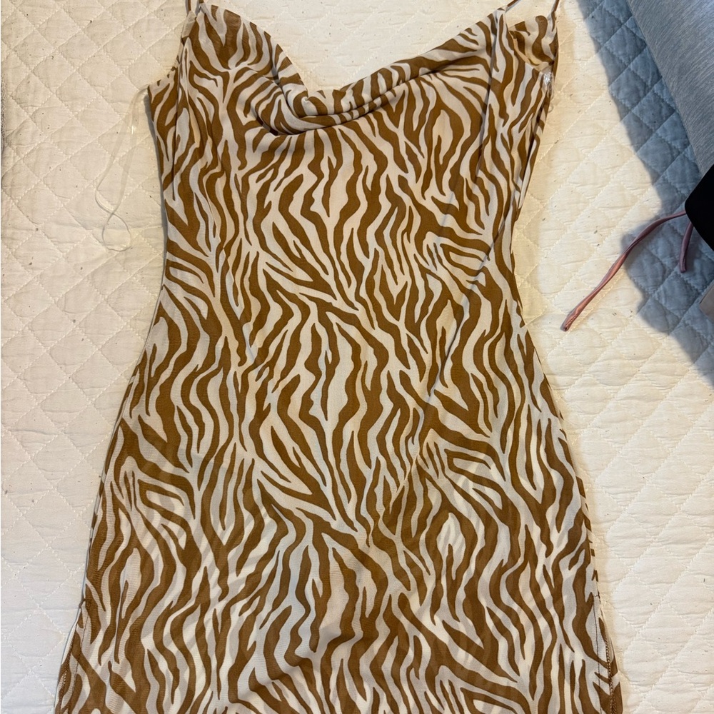 Brown and Cream Bodycon Mini Dress
